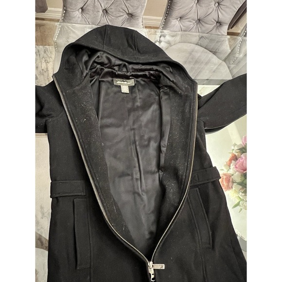 Eddie Bauer Petite Black Wool Blend Hooded Zip Front Coat Size S - Picture 10 of 14